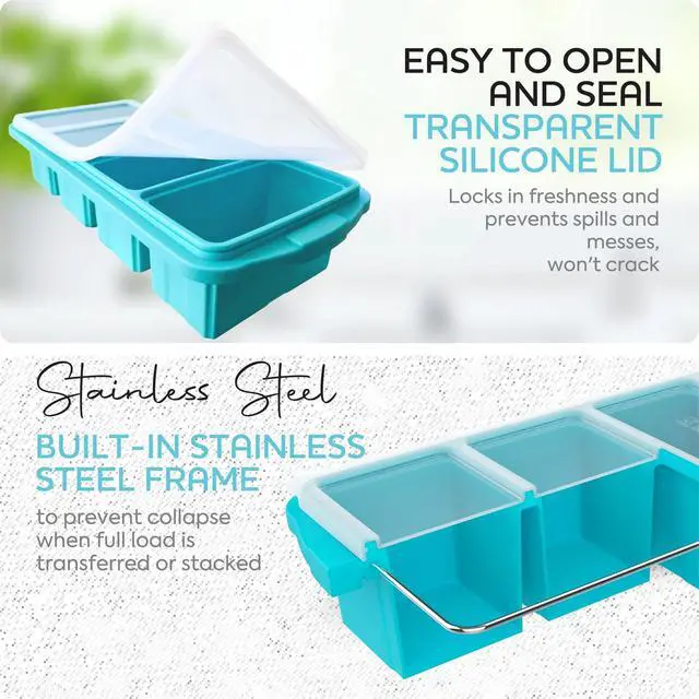 Alt view image 6 of 7 - Silicone Freezer Tray With Lid - Soup Freezer Container molds - Large Ice Cube Tray- makes 8 perfect 1 cup portions cubes, 2-Pack Freezer Storage Food Soups & Meal Prep - Oven & Dishwasher -Safe