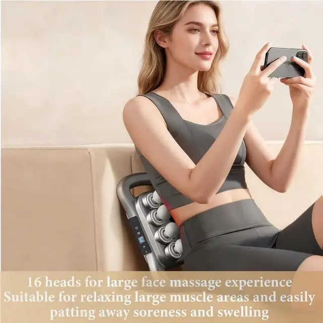 Alt view image 6 of 7 - 16 Head Massage Gun Deep Tissue, 16 Head Massager 9 Modes 9 Levels, Back Massager for Pain Relief Deep Tissue,Massager for Neck Head Shoulders Legs Foot, Body Muscle Massager Pain Relief