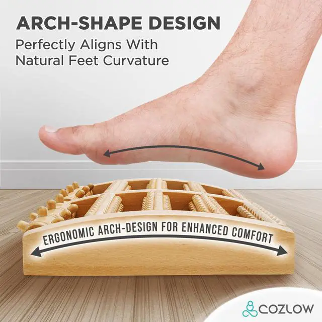 Alt view image 3 of 7 - Foot Massager for Plantar Fasciitis Relief - Wooden Massage Roller with Arch Shape Design - Foot Pain Relief, Neuropathy, Heel Spur Pain, Stress Relief, and Relaxation - Muscle Therapy Tool
