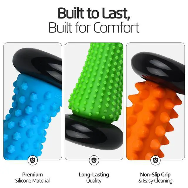 Alt view image 4 of 4 - Foot Massage Roller - for Trigger Point Therapy, Injury Rehabilitation & Deep Tissue Massage - Prevent Stiffness & Improve Strength - Silicon with Nodules (Orange - Blue - Green 3 Pack)