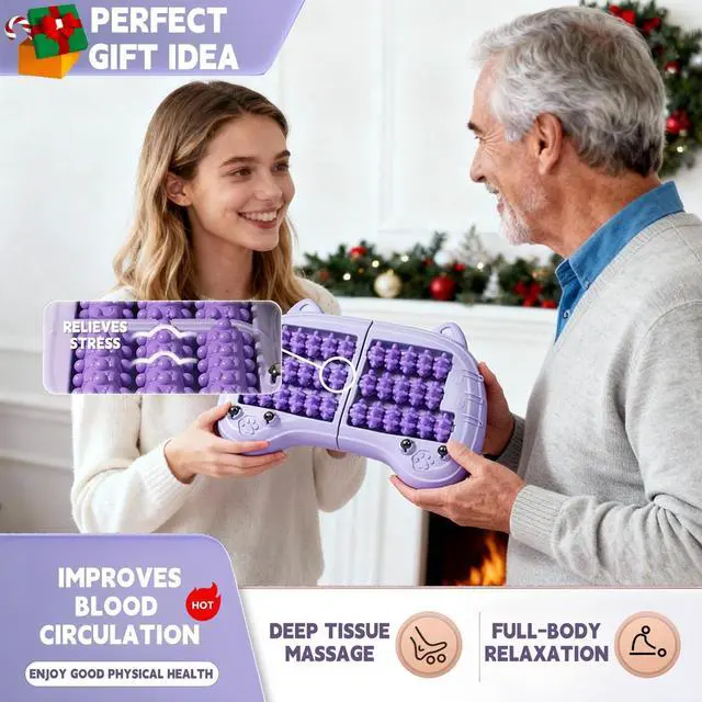 Alt view image 2 of 7 - Foot Roller Massager for Plantar Fasciitis Relief, Large Size, Eases Foot Pain & Cold Feet, Enhances Circulation, Portable, Split into Two, Full-Body Washable, Purple