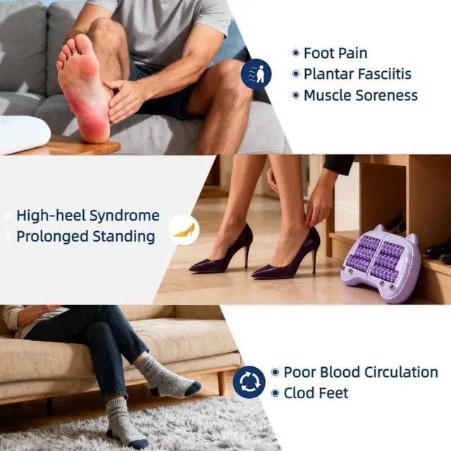 Alt view image 3 of 7 - Foot Roller Massager for Plantar Fasciitis Relief, Large Size, Eases Foot Pain & Cold Feet, Enhances Circulation, Portable, Split into Two, Full-Body Washable, Purple