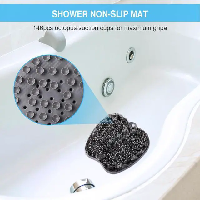 Alt view image 5 of 7 - XL Larger Shower Foot Scrubber Mat with Non-Slip Suction Cups