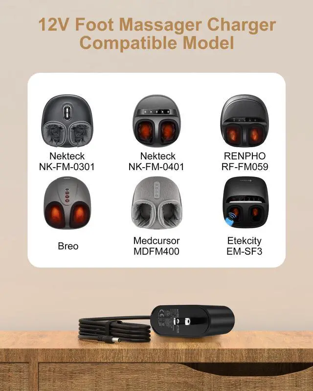 Alt view image 2 of 5 - 12V Foot Massager Charger for Nekteck,RENPHO,Breo,Snailax,Medcursor,Etekcity,MOUNTRAX Foot Massager Machine AC Power Adapter Charger Replacement