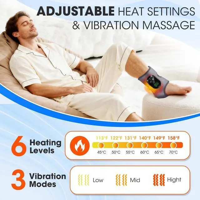 Alt view image 3 of 7 - Foot Massager for Pain Relief, Cordless Ankle Heating Pad, Heated Ankle Wrap,with 6 Heating 3 Massage Modes & Timer, Foot Massager with Heat