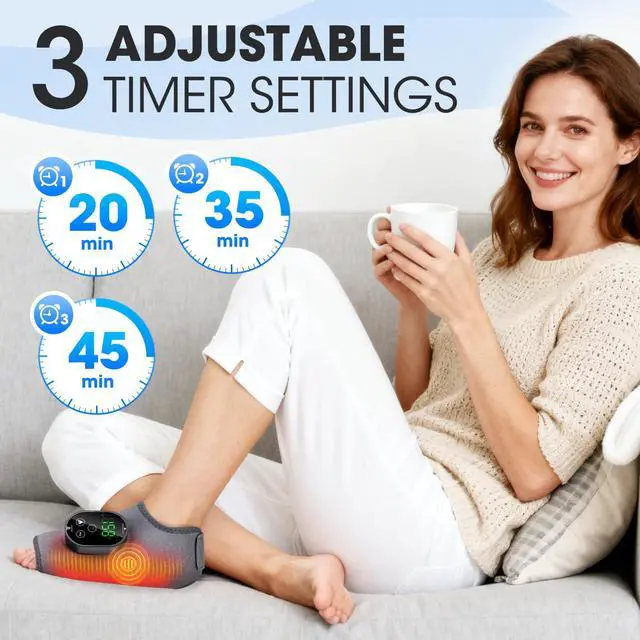 Alt view image 4 of 7 - Foot Massager for Pain Relief, Cordless Ankle Heating Pad, Heated Ankle Wrap,with 6 Heating 3 Massage Modes & Timer, Foot Massager with Heat