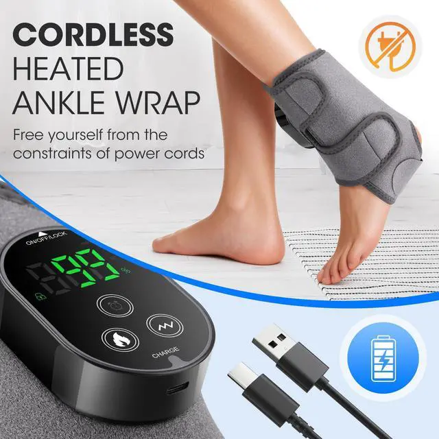 Alt view image 6 of 7 - Foot Massager for Pain Relief, Cordless Ankle Heating Pad, Heated Ankle Wrap,with 6 Heating 3 Massage Modes & Timer, Foot Massager with Heat