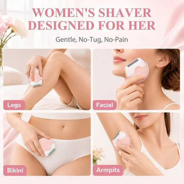 Alt view image 3 of 7 - 2Pcs Portable 3-Layer Hair Shaver with Rotating Cover, Mini Triple-Blade Razor & Shaver for Women, with Smooth Moisture Strip for Legs, Face Underarms, Brown