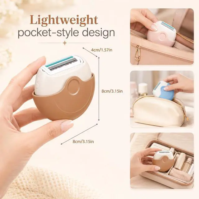 Alt view image 6 of 7 - 2Pcs Portable 3-Layer Hair Shaver with Rotating Cover, Mini Triple-Blade Razor & Shaver for Women, with Smooth Moisture Strip for Legs, Face Underarms, Brown