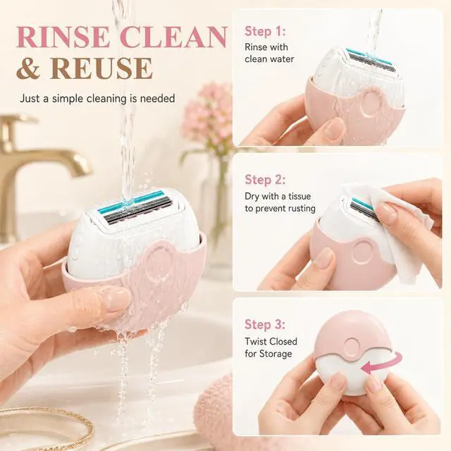Alt view image 7 of 7 - 2Pcs Portable 3-Layer Hair Shaver with Rotating Cover, Mini Triple-Blade Razor & Shaver for Women, with Smooth Moisture Strip for Legs, Face Underarms, Brown