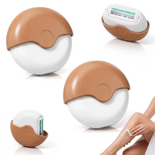 Main image of 2Pcs Portable 3-Layer Hair Shaver with Rotating Cover, Mini Triple-Blade Razor & Shaver for Women, with Smooth Moisture Strip for Legs, Face Underarms, Brown