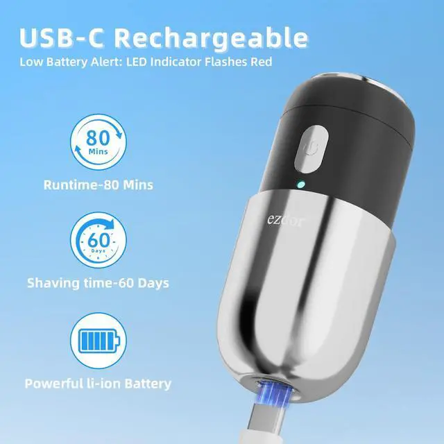 Alt view image 3 of 6 - Mini Electric Shaver, Electric Razor for Men, Portable USB-C Rechargeable Waterproof Shaver, Cordless Powerful Razor for Travel, Home, Business
