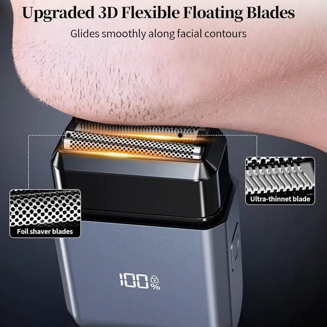 Alt view image 3 of 7 - Electric Foil Shavers for Men,Mini Electric Razor for Face 3-Blades Wet&Dry