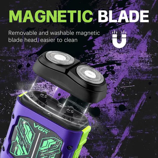 Alt view image 2 of 7 - 344 Mini Electric Shaver for Men with Dual-Ring Rotary Heads, Purple