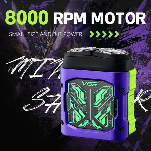 Alt view image 4 of 7 - 344 Mini Electric Shaver for Men with Dual-Ring Rotary Heads, Purple
