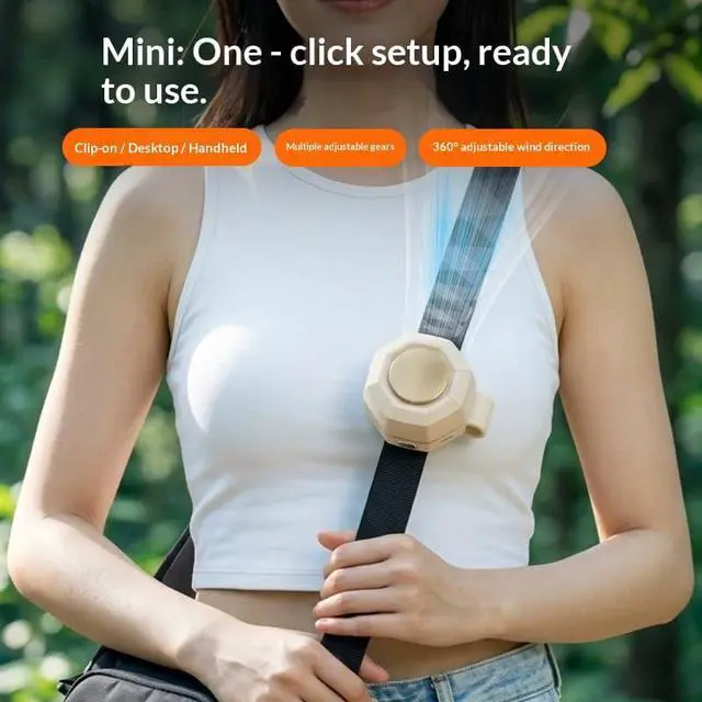 Alt view image 4 of 6 - Portable Silent Mini Bladeless Fan Clip On Small Clip Fan for Shirt & Waist, Adjustable 3-Speed Suspended Whirlwind Fan for Outdoor, Travel, Office Travel Accessories Gift (1, Khaki)