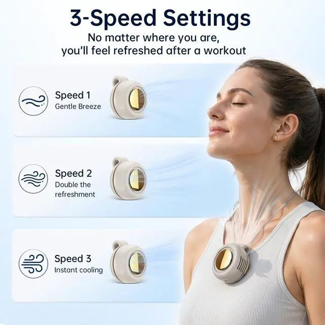 Alt view image 4 of 7 - Portable Mini Bladeless Clip-On Fan 3 Speeds Silent 360° Rotatable Cooling Fan for Shirt & Waist Rechargeable Clip On Fan for Outdoor Travel Office (White)