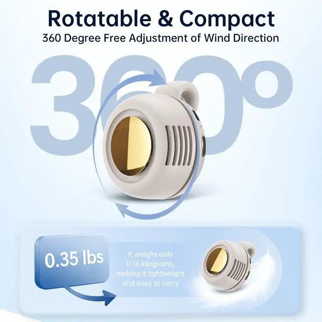 Alt view image 5 of 7 - Portable Mini Bladeless Clip-On Fan 3 Speeds Silent 360° Rotatable Cooling Fan for Shirt & Waist Rechargeable Clip On Fan for Outdoor Travel Office (White)