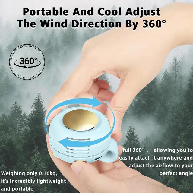 Alt view image 4 of 6 - Portable Clip-On Fan, Mini USB Rechargeable 360° Rotatable Fan, Personal Fan 3-Speed Silent Mini Bladeless Fans (1packBlue)