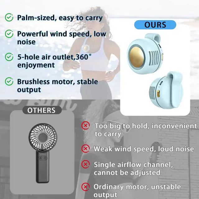 Alt view image 5 of 6 - Portable Clip-On Fan, Mini USB Rechargeable 360° Rotatable Fan, Personal Fan 3-Speed Silent Mini Bladeless Fans (1packBlue)