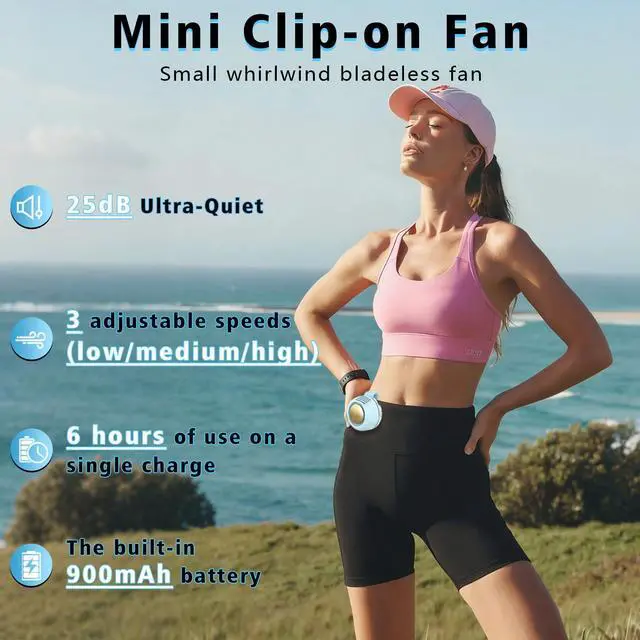 Alt view image 2 of 6 - Portable Clip-On Fan, Mini USB Rechargeable 360° Rotatable Fan, Personal Fan 3-Speed Silent Mini Bladeless Fans (1packBlue)