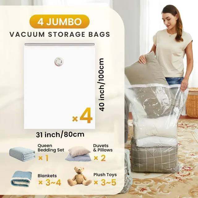 Alt view image 2 of 5 - 4 Pack Vacuum Storage Bags, Jumbo Vacuum Seal Bags for Clothing (40x31 Inch), Large Closet Organization and Storage