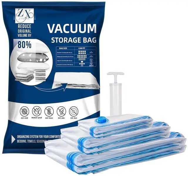 Main image of Vacuum Storage Bags for Bedding, Vacuum Seal Bags for Clothing | Airtight Triple Seal, Save 80% Space, Hand Pump, Work with Vacuum, Double Zip, Reusable, Easy to Use, Space Saver Bags (2L+2M+2S)