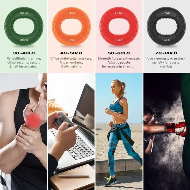 Alt view image 5 of 6 - Hand Grip Strengthener Rings - 4 Pack Finger Exerciser Grip Strength Trainer Silicone Squeezer Gripper for Muscle Strengthening Training Forearm Grip Workout Stress Relief Rehabilitation 30LB-80LB