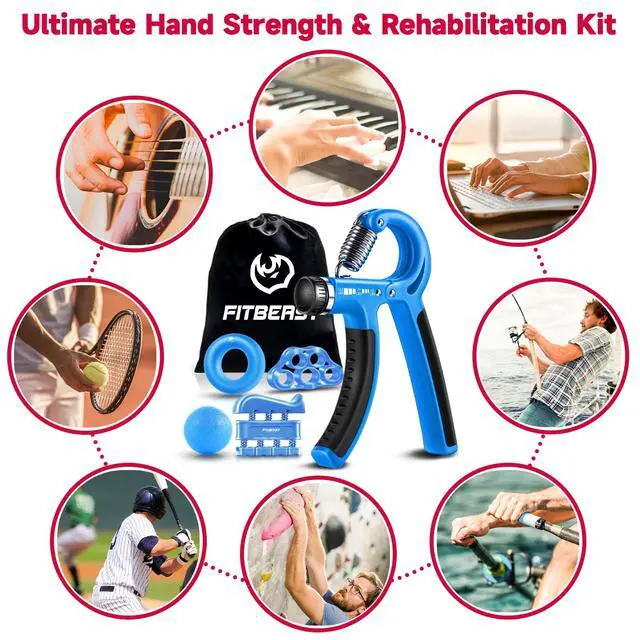 Alt view image 5 of 5 - Grip Strengthener Forearm Strengthener Hand Grips Strengthener Kit - 5 Pack Adjustable Resistance (Light Blue)