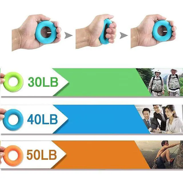 Alt view image 6 of 6 - Silicone Hand Grip Strengthener Rings,Resistance Hand Gripper for Forearm Finger Strength Training,Hand Rehabilitation Exercise,Portable Relieve Stress Hand Workout Squeezer,4 Pack 30LB-60LB