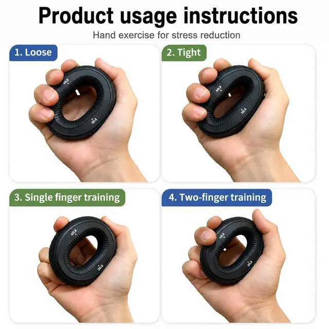 Alt view image 5 of 7 - 2pcs Hand Grip Strengthener, Silicone Ring Grip Strength Trainer (Black)