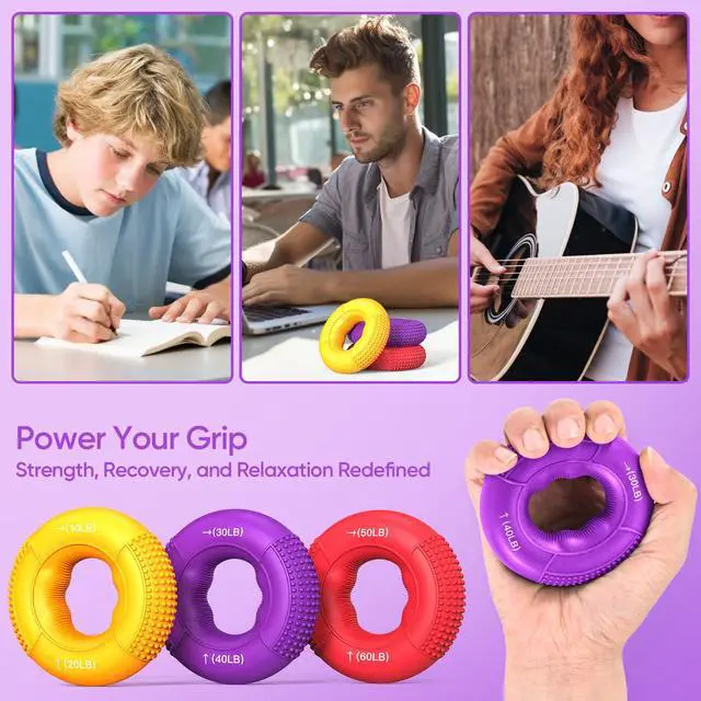 Alt view image 6 of 6 - Grip Strength Trainer, Finger Exerciser, Stress Balls for Adults, Hand Therapy for Strength, Recovery & Stress Relief, Forearm Strengthener for Men, Women & Seniors (6-Piece Bright Tones)