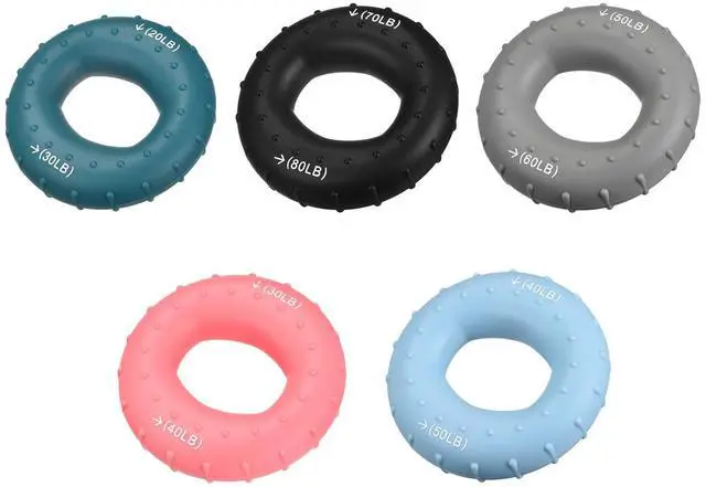 Main image of Hand Grip Strengtheners, 5 Level: 20-30/30-40/40-50/50-60/60-70Lb Silicone Rings Fingers Forearms Exercise Grip Trainer for Rock Climbing