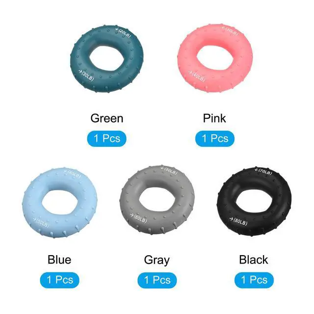 Alt view image 3 of 7 - Hand Grip Strengtheners, 5 Level: 20-30/30-40/40-50/50-60/60-70Lb Silicone Rings Fingers Forearms Exercise Grip Trainer for Rock Climbing