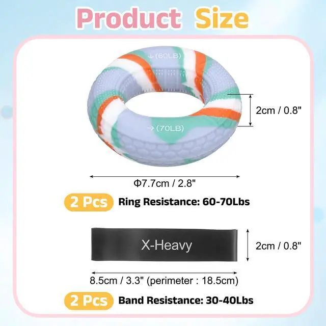 Alt view image 2 of 7 - Silicone Ring Grip Strength Trainer with Finger Extension Band, Hand Grip Strengthener Forearm Trainer Kit 60-70LB & 4Pcs & Colored/Black-For(Athletes/Climbing/Workout)