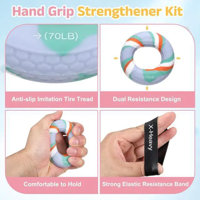 Alt view image 3 of 7 - Silicone Ring Grip Strength Trainer with Finger Extension Band, Hand Grip Strengthener Forearm Trainer Kit 60-70LB & 4Pcs & Colored/Black-For(Athletes/Climbing/Workout)