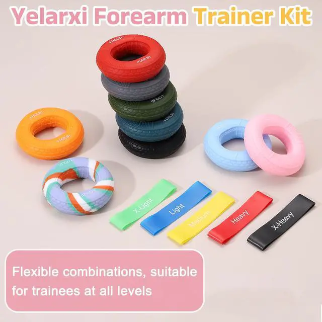 Alt view image 5 of 7 - Silicone Ring Grip Strength Trainer with Finger Extension Band, Hand Grip Strengthener Forearm Trainer Kit 60-70LB & 4Pcs & Colored/Black-For(Athletes/Climbing/Workout)