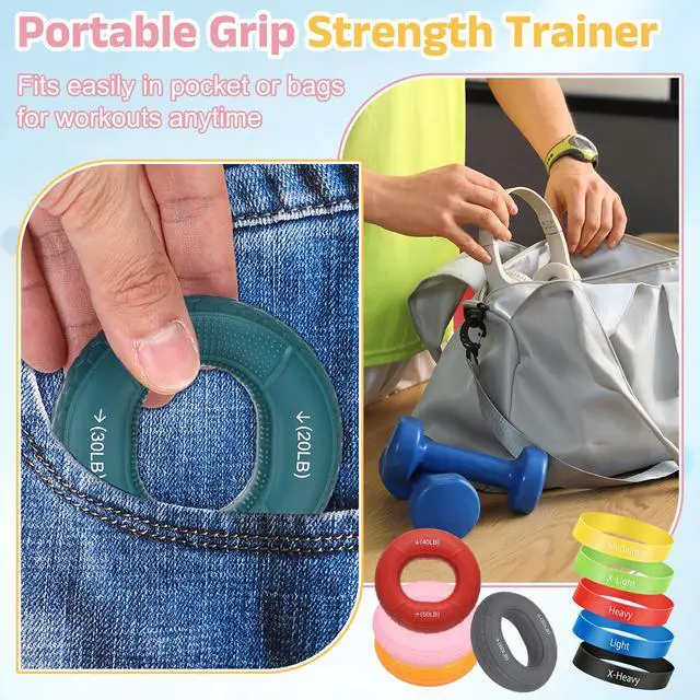 Alt view image 6 of 7 - Silicone Ring Grip Strength Trainer with Finger Extension Band, Hand Grip Strengthener Forearm Trainer Kit 60-70LB & 4Pcs & Colored/Black-For(Athletes/Climbing/Workout)
