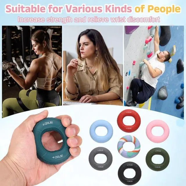 Alt view image 7 of 7 - Silicone Ring Grip Strength Trainer with Finger Extension Band, Hand Grip Strengthener Forearm Trainer Kit 60-70LB & 4Pcs & Colored/Black-For(Athletes/Climbing/Workout)