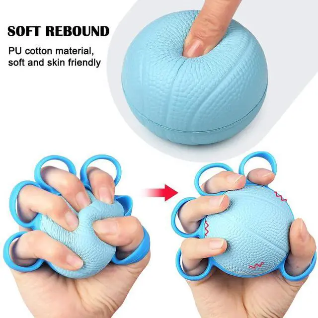 Alt view image 3 of 6 - Finger Exercise Ball, Finger Strengthener Training Squeeze Ball Silicone Finger Stretcher Hand Grip Strength Training Ball Forearm Wrist Stress Relief Physical Therapy Hand Strength Exerciser (Blue)