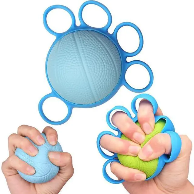 Main image of Finger Exercise Ball, Finger Strengthener Training Squeeze Ball Silicone Finger Stretcher Hand Grip Strength Training Ball Forearm Wrist Stress Relief Physical Therapy Hand Strength Exerciser (Blue)