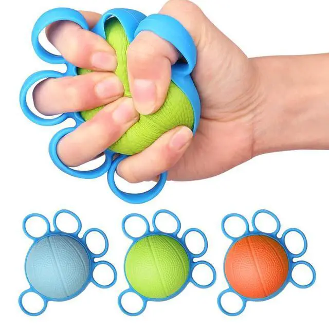 Alt view image 6 of 6 - Finger Exercise Ball, Finger Strengthener Training Squeeze Ball Silicone Finger Stretcher Hand Grip Strength Training Ball Forearm Wrist Stress Relief Physical Therapy Hand Strength Exerciser (Blue)