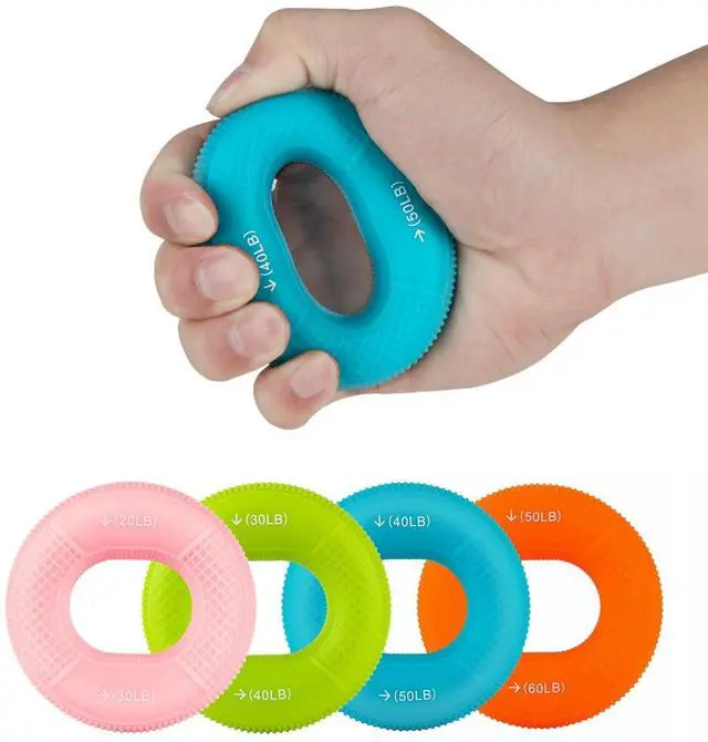 Main image of Grip Strength Trainer,Silicone Hand Grip Strengthener Ring,Finger Grip Workout - Double Force Grip Rings for Rock Climbing, Athletes & Stress Relief, (20-60lbs) 5 Resistance Levels(4 PCS)