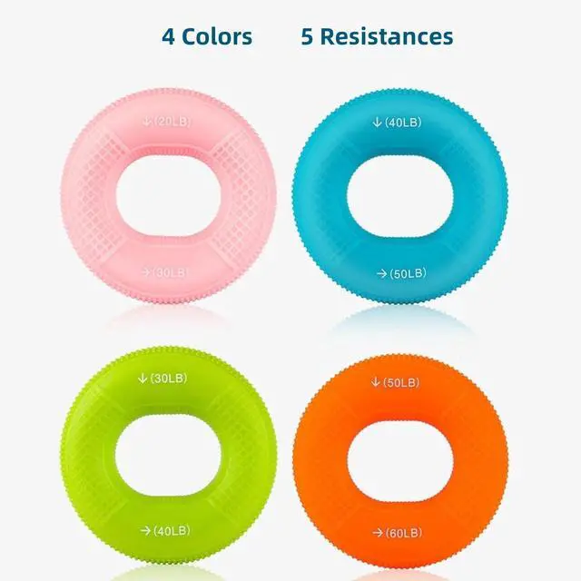 Alt view image 7 of 7 - Grip Strength Trainer,Silicone Hand Grip Strengthener Ring,Finger Grip Workout - Double Force Grip Rings for Rock Climbing, Athletes & Stress Relief, (20-60lbs) 5 Resistance Levels(4 PCS)