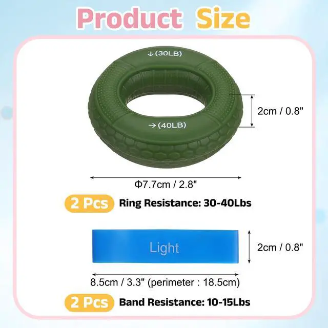 Alt view image 2 of 7 - Silicone Ring Grip Strength Trainer with Finger Extension Band, Hand Grip Strengthener Forearm Trainer Kit 30-40LB & 4Pcs & Green/Blue-For(Athletes/Climbing/Workout)