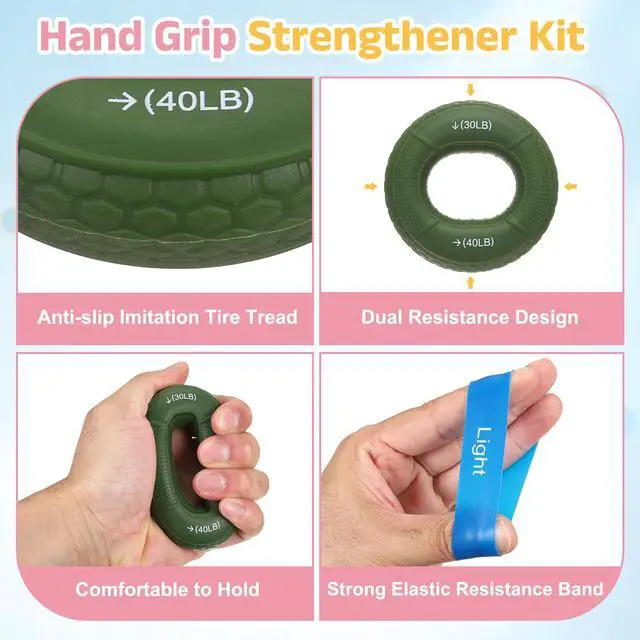 Alt view image 3 of 7 - Silicone Ring Grip Strength Trainer with Finger Extension Band, Hand Grip Strengthener Forearm Trainer Kit 30-40LB & 4Pcs & Green/Blue-For(Athletes/Climbing/Workout)