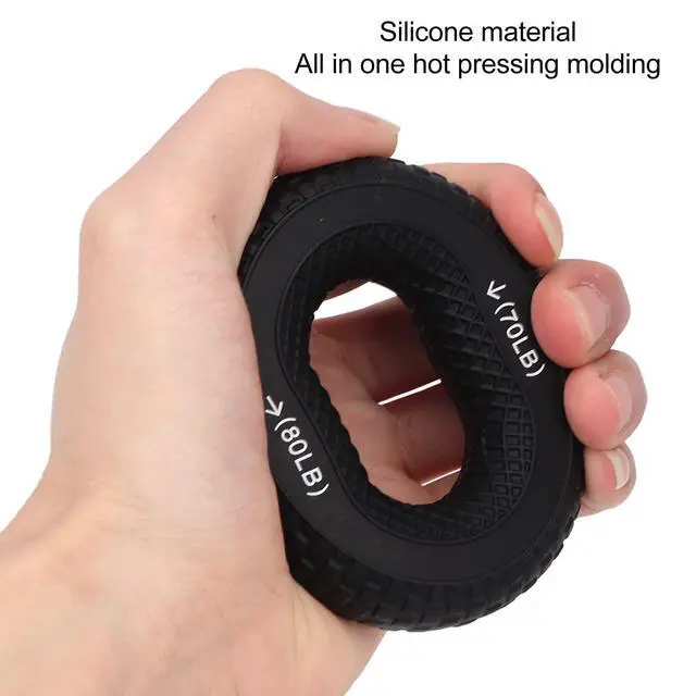 Alt view image 3 of 7 - Grip Exercise Ring,70 to 80LB Hand Grip Strengthener Soft Silicone Portable Tire Texture Forearm Finger Exerciser Grip Strength Trainer Ring Black