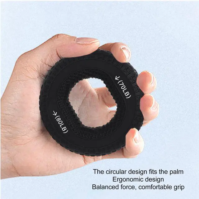 Alt view image 5 of 7 - Grip Exercise Ring,70 to 80LB Hand Grip Strengthener Soft Silicone Portable Tire Texture Forearm Finger Exerciser Grip Strength Trainer Ring Black