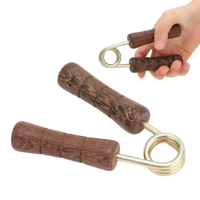 Alt view image 2 of 7 - Hand Grip Strengthener, Wood Handle Hand Grip Strengthener, Wrist & Forearm Hand Exerciser Metal Grip Strength Trainer Hand Grip Finger Strengthener
