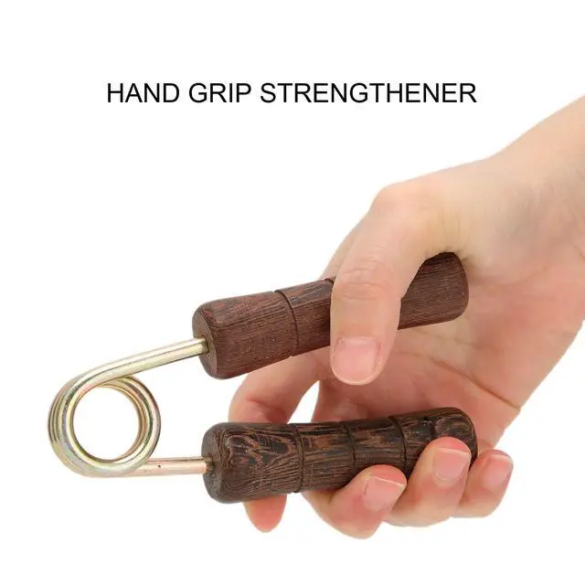 Alt view image 3 of 7 - Hand Grip Strengthener, Wood Handle Hand Grip Strengthener, Wrist & Forearm Hand Exerciser Metal Grip Strength Trainer Hand Grip Finger Strengthener